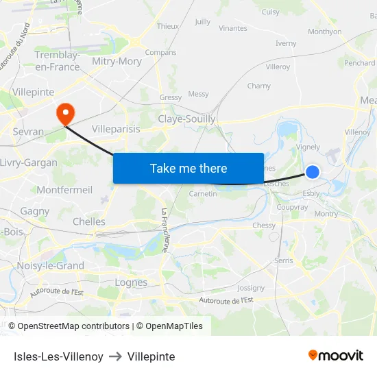Isles-Les-Villenoy to Villepinte map