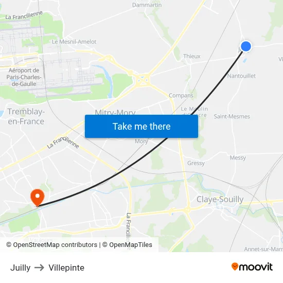 Juilly to Villepinte map