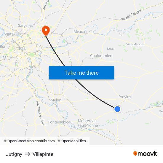 Jutigny to Villepinte map