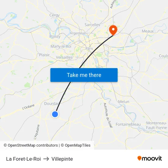 La Foret-Le-Roi to Villepinte map