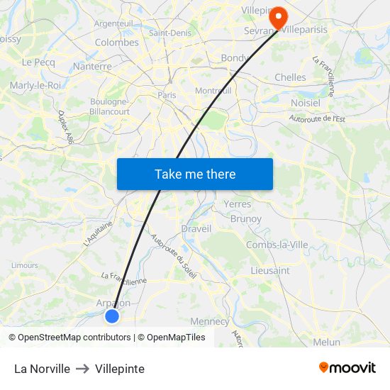 La Norville to Villepinte map