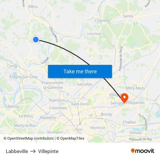 Labbeville to Villepinte map