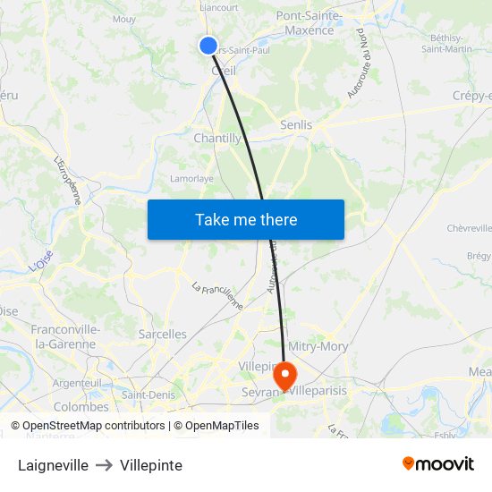 Laigneville to Villepinte map