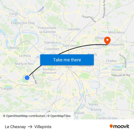 Le Chesnay to Villepinte map