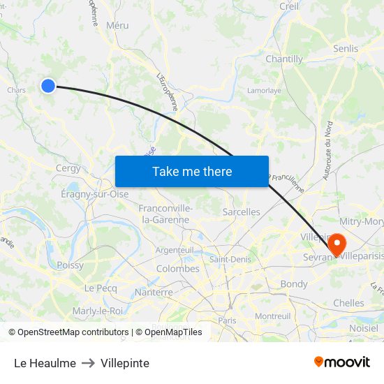 Le Heaulme to Villepinte map