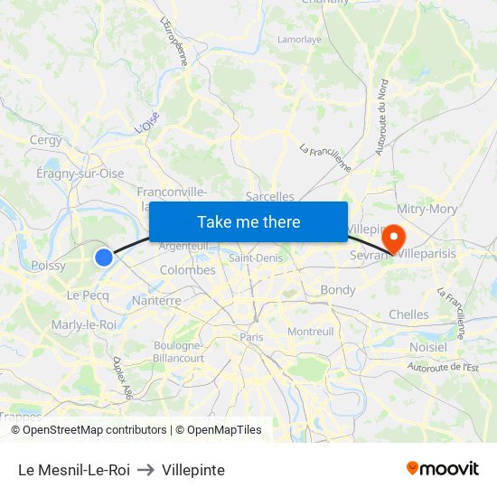 Le Mesnil-Le-Roi to Villepinte map