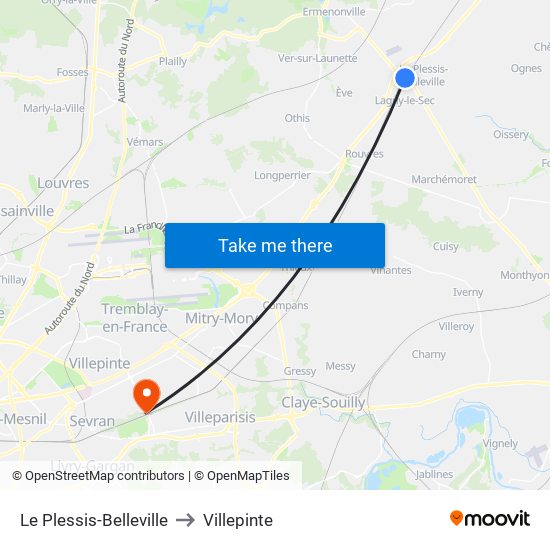 Le Plessis-Belleville to Villepinte map