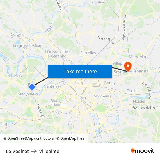 Le Vesinet to Villepinte map