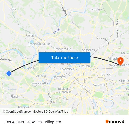 Les Alluets-Le-Roi to Villepinte map