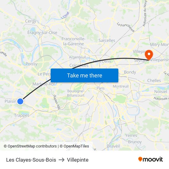 Les Clayes-Sous-Bois to Villepinte map
