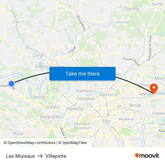 Les Mureaux to Villepinte map