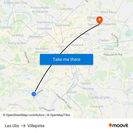 Les Ulis to Villepinte map