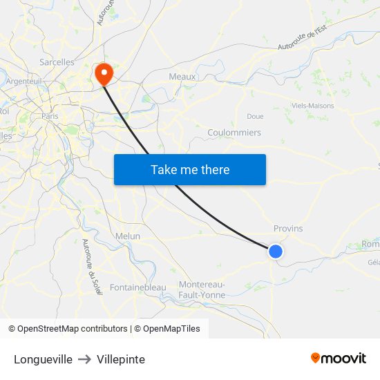 Longueville to Villepinte map