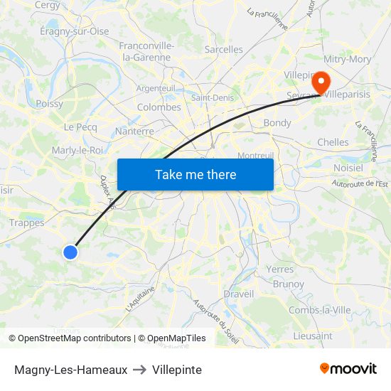 Magny-Les-Hameaux to Villepinte map