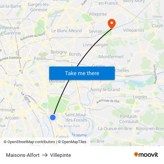 Maisons-Alfort to Villepinte map