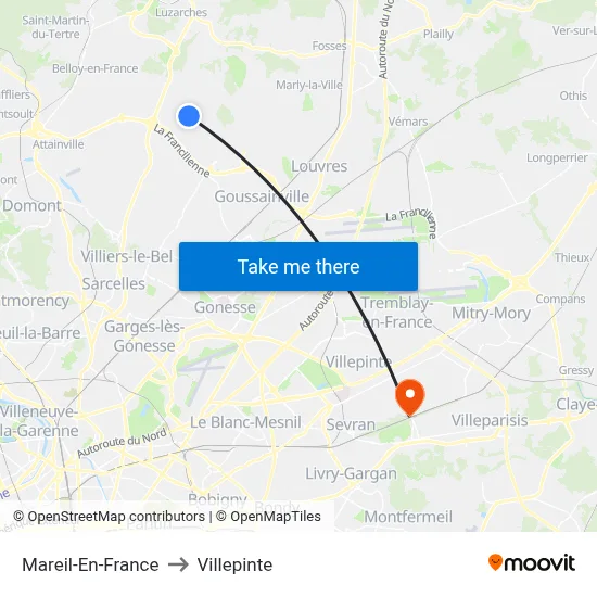 Mareil-En-France to Villepinte map