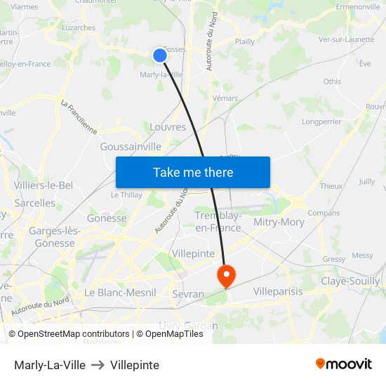 Marly-La-Ville to Villepinte map