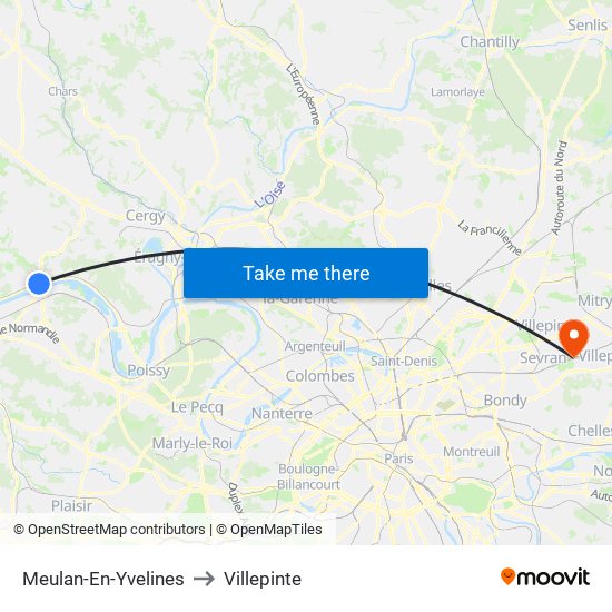 Meulan-En-Yvelines to Villepinte map