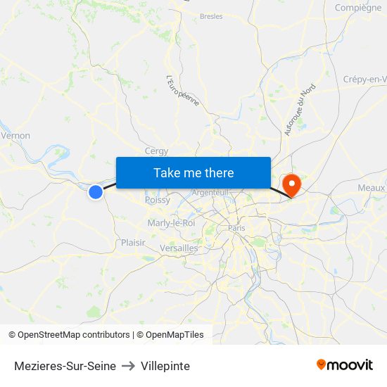 Mezieres-Sur-Seine to Villepinte map