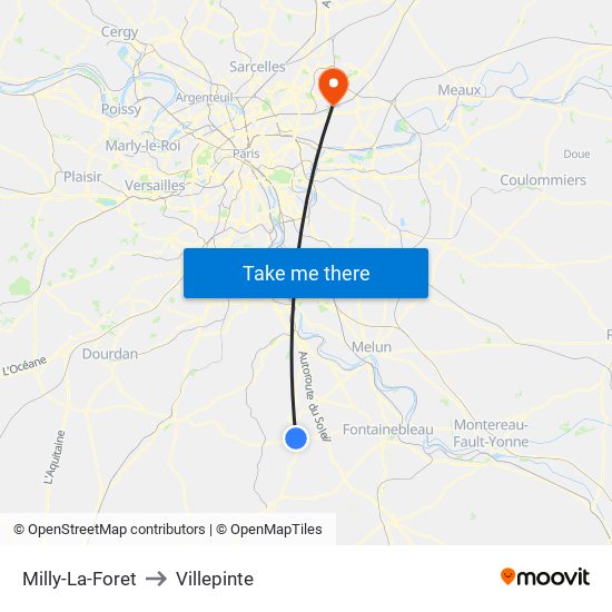 Milly-La-Foret to Villepinte map
