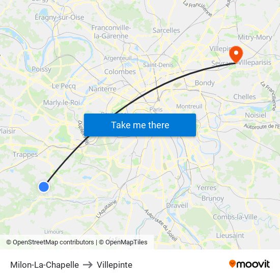 Milon-La-Chapelle to Villepinte map