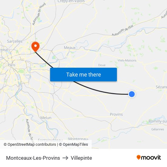 Montceaux-Les-Provins to Villepinte map