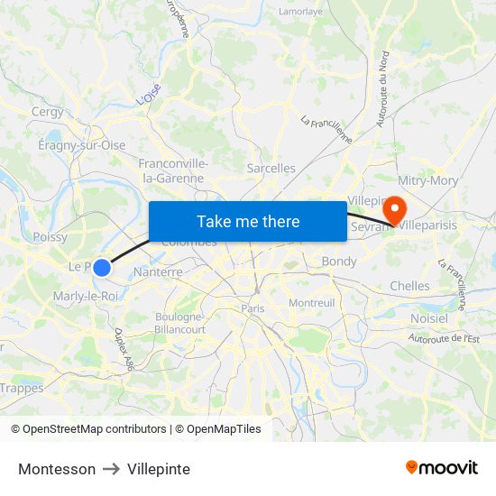 Montesson to Villepinte map