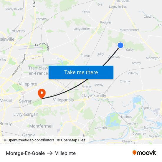 Montge-En-Goele to Villepinte map