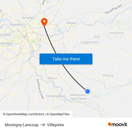 Montigny-Lencoup to Villepinte map