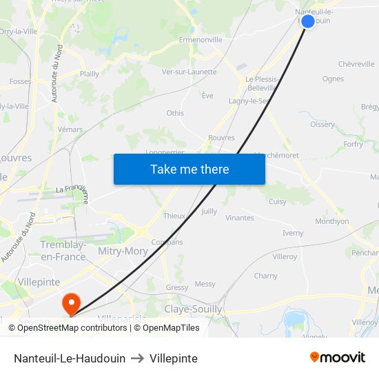 Nanteuil-Le-Haudouin to Villepinte map