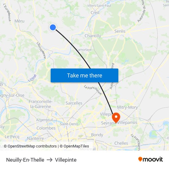 Neuilly-En-Thelle to Villepinte map