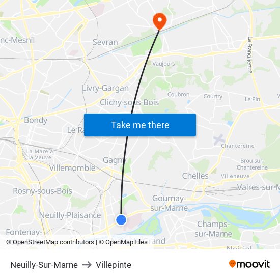 Neuilly-Sur-Marne to Villepinte map