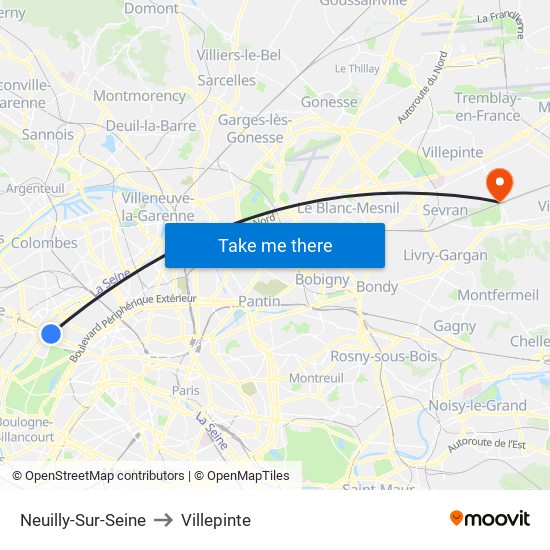 Neuilly-Sur-Seine to Villepinte map