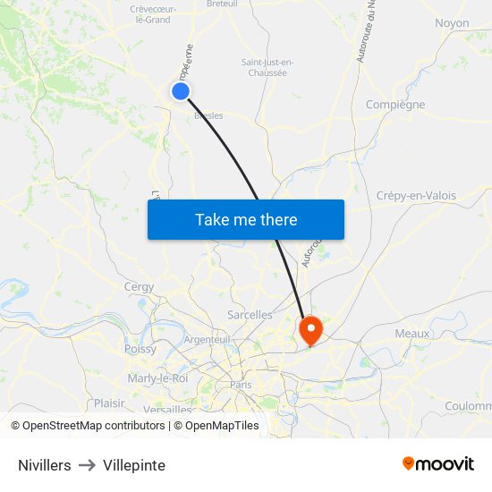 Nivillers to Villepinte map