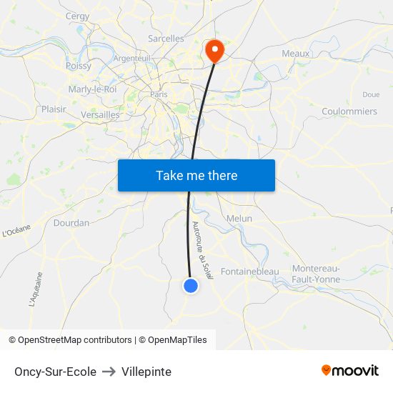 Oncy-Sur-Ecole to Villepinte map