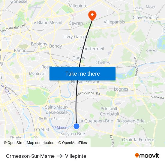 Ormesson-Sur-Marne to Villepinte map