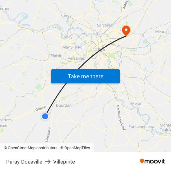 Paray-Douaville to Villepinte map