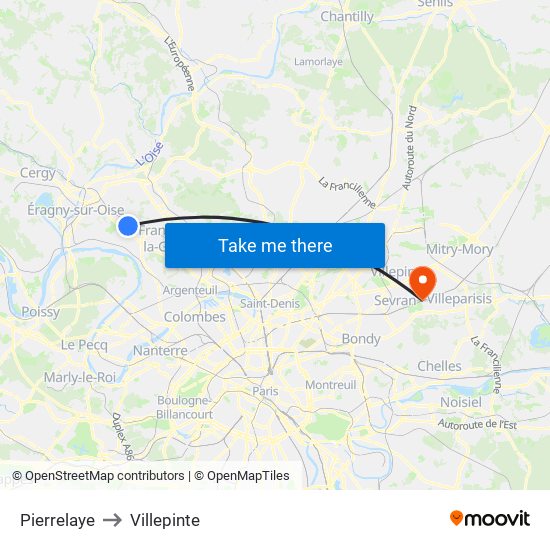 Pierrelaye to Villepinte map