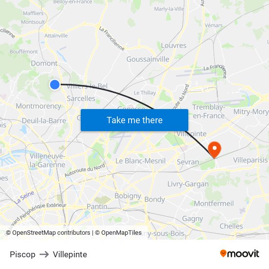 Piscop to Villepinte map