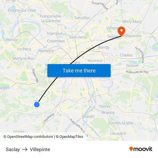 Saclay to Villepinte map