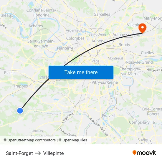 Saint-Forget to Villepinte map