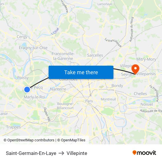 Saint-Germain-En-Laye to Villepinte map