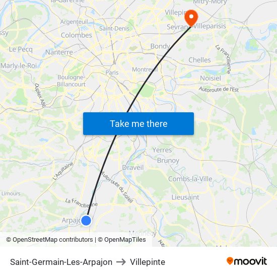 Saint-Germain-Les-Arpajon to Villepinte map