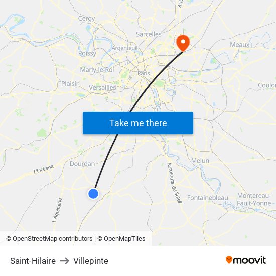 Saint-Hilaire to Villepinte map