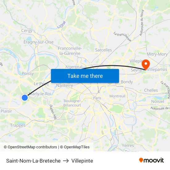 Saint-Nom-La-Breteche to Villepinte map
