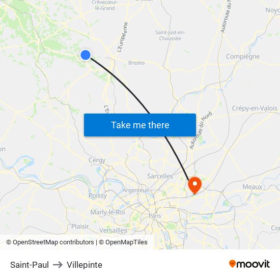 Saint-Paul to Villepinte map