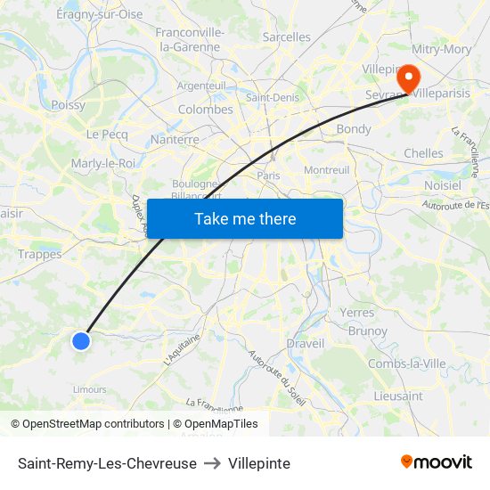 Saint-Remy-Les-Chevreuse to Villepinte map