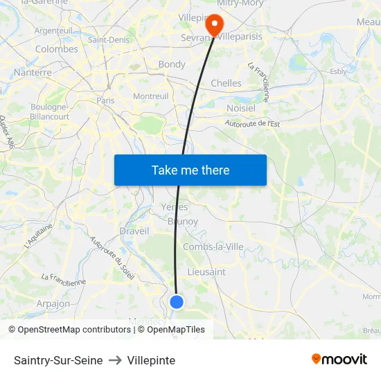 Saintry-Sur-Seine to Villepinte map
