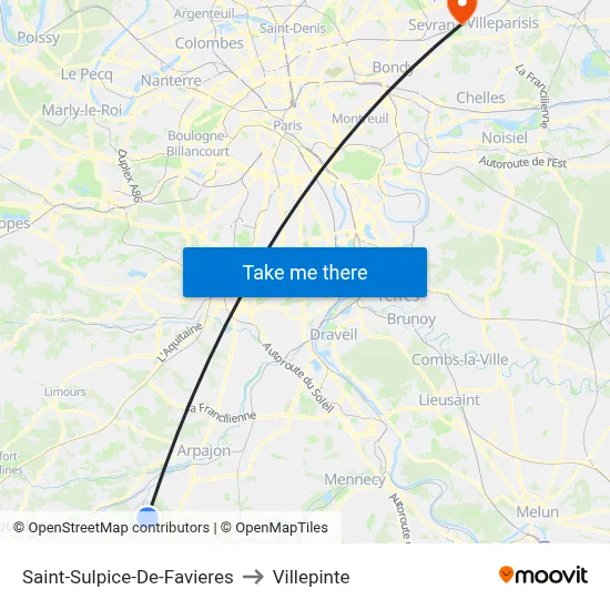 Saint-Sulpice-De-Favieres to Villepinte map