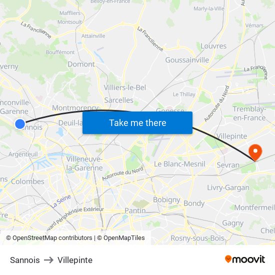 Sannois to Villepinte map